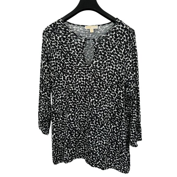 Michael Kors Womens 1X Animal Print Top Long Sleeve Viscose Blouse Black & White - Picture 1 of 8
